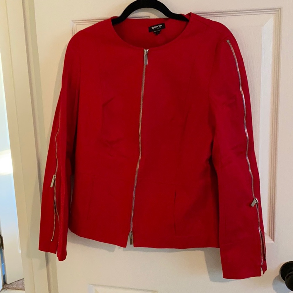 Red, Worth New York zipper Jacket size 12